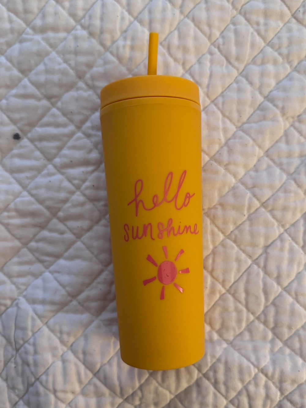 Yellow "Hello Sunshine" Tumbler with Straw